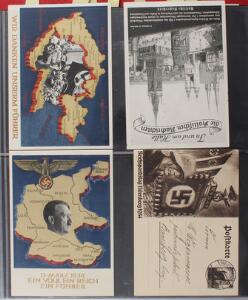 Tysk Rige. PROPAGANDAKORT. Stort ringbind med tyske Propaganda-kort og forsendelser fra før- og under 2.verdenskrig. Se fotoudsnit