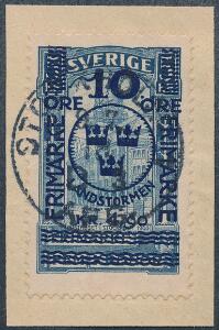 1918. Landstorm, 104905 kr. blå. Klip med retvendt stempel
