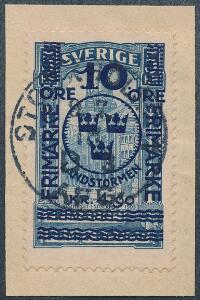 1918. Landstorm, 104905 kr. blå. Klip med retvendt stempel