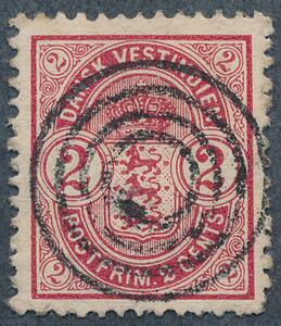 1903. Våben, 2 cents, rød. Centralt stumt stempel