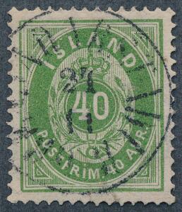 1876. 40 aur, grøn, tk.14. PRAGTEKSEMPLAR
