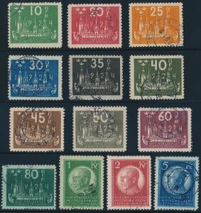 1924. Verdenspostkongres. 13 stemplede værdier incl. 1-5 kr.