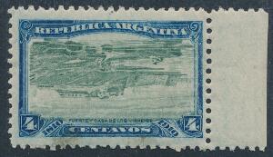 Argentina. 1910. Revolution. 4 c. blåblågrøn. OMVENDT MIDTERSTYKKE. Sjælden. Michel EURO 700