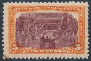 Argentina. 1910. Revolution. 5 P. orangeviolet. OMVENDT MIDTERSTYKKE. Sjælden. Michel EURO 950