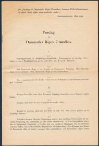 1939. Forslag til Danmarks Riges Grundlov, samt kopi af brev fra statsminister Th. Stauning