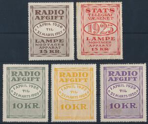 Mærkater. RADIO AFGIFT. 5 stk. 1925-29.