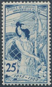 Schweiz. 1900. 25 c. blå. PLADE III. Sjældent postfrisk mærke. MICHEL EURO 900 for hængslet