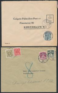 1944-1959. Fire forsendelser med portomærker.