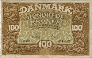 100 kr 1922, Nr. 8414812, V. Lange  Lund, Sieg 109, DOP 116, Pick 23