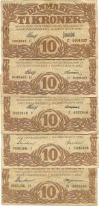 10 kr 1932 C, 1933 D, 1934 F, 1935 H, 1936 I, Sieg 104, i alt 5 stk.