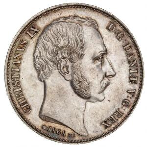 Christian IX, 2 rigsdaler 1868, H 4A, nydelig mønt med møntskær