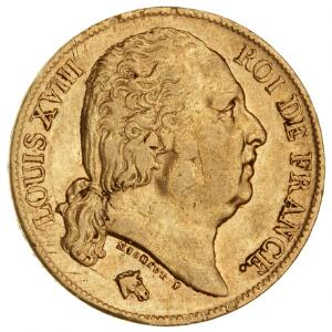 Frankrig, Louis XVIII, 1814-1824, 20 Francs 1820A, F 538