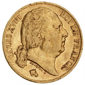 Frankrig, Louis XVIII, 1814-1824, 20 Francs 1820A, F 538