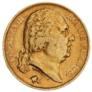 Frankrig, Louis XVIII, 1814-1824, 20 Francs 1820 Q, F 540