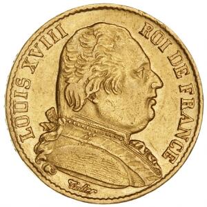 Frankrig, Louis XVIII, 1814-1824, 20 Francs 1814 A, F 525