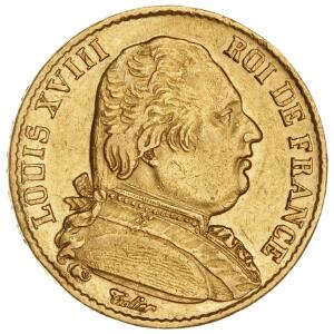 Frankrig, Louis XVIII, 1814-1824, 20 Francs 1814 A, F 525