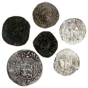 Erik af Pommern - Christian III, 6 mønter, inkl. rigsrådet, 1481-83, Hvid, G 22, kv. 1