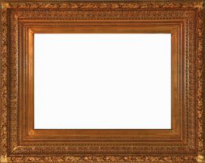 Forgyldt ramme af træ, skåret med ornamentik. 19. årh. Indvendige rammemål 68 x 96.