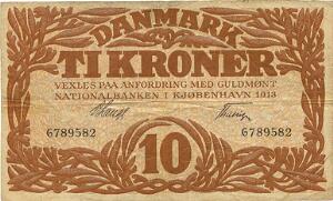 10 kr 1913, V. Lange  Thalbitzer, Sieg 103, DOP 114, Pick 21