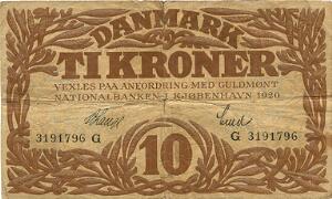 10 kr 1920 G, V. Lange  Lund, Sieg 103, DOP 114, Pick 21