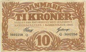 10 kr 1928 Q, V. Lange  Gellerup, Sieg 103, DOP 114, Pick 21