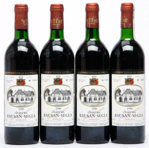 4 bts. Château Rausan Ségla, Margaux. 2. Cru Classé 1986 A-AB bn.
