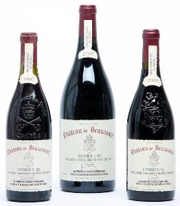 1 bt. Chateauneuf-du-Pape, Chateau de Beaucastel 1990 A-AB bn.  etc. Total 3 bts.