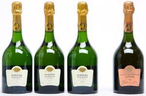 1 bt. Champagne Blanc de Blancs Comtes de Champagne, Taittinger 2000 A hfin.  etc. Total 4 bts.