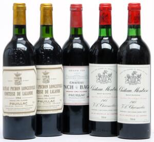 2 bts. Château Pichon Longueville Comtesse, Pauillac. 2. Cru Classé 1984 A-AB bn.  etc. Total 5 bts.