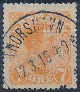 1919. Chr.X, 7 øre, orange annulleret THORSHAVN 12.3.19