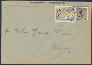 1925. Chr.X, 20 øre, brun og julemærke 1925 på brev fra Thorshavn 10.12.25 til Kvivig