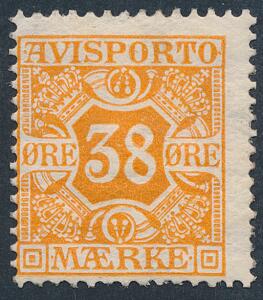 1914. 38 øre, orange. Vm.IV. Tk.14. Sjældent ubrugt mærke. AFA 12000