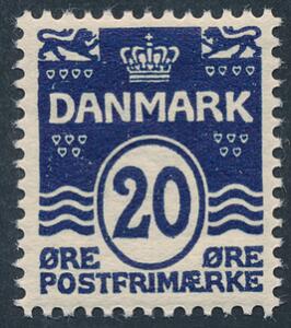 1912. Bølgelinie. 20 øre sortblå. Pænt postfrisk mærke. AFA 2800