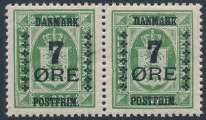 1926. 75 øre, grøn. Postfriskt parstykke med variant Bule i V-ramme. AFA 2800