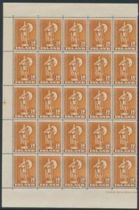1948. Viking. 10 kr. orangebrun. Tk.14. Postfrisk 25-BLOK. Facit 5000