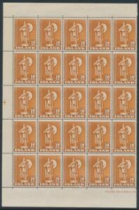 1948. Viking. 10 kr. orangebrun. Tk.14. Postfrisk 25-BLOK. Facit 5000