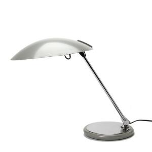 Aluminor Bordlampe med grålakeret skærm og fod, justérbar arm og fod af forkromet metal, monteret med to fatninger.