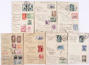 ESPERANTO. 1940´erne. 7 sjældne kort, skrevet på Esperanto og sendt mellem flere og lande og frenkeret med forskellige frimærker.