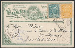 1900. Costa Rica. Opfrankeret helsag, sendt til DANSK VESTINDIEN.