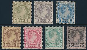 Monaco. 1885. Charles III, 1 - 75 cents. 7 fine ubrugte mærker. Michel EURO 1615