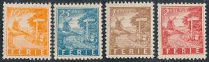1935 ca. FERIE-mærker. 10 øre - 2 kr. postfriske. 2 kr. rød er sjælden.