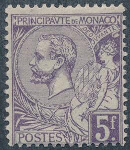 Monaco. 1920. Albert I, 5 Fr. violet. Postfrisk. Michel EURO 400