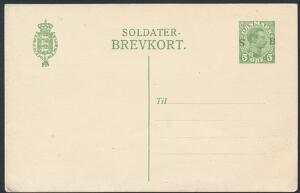 1917. S F. 5 øre, Chr.X, grøn. Sjælden helsag med variant OMVENDT S.