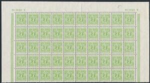 1926. 7 øre, gulgrøn. Postfrisk HALVARK med 50 postfriske mærker. AFA 16000