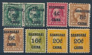 Kina. US POST IN CHINA. 1919. Washington. 8 mærker, 4 nederste værdier er all postfriske. Michel EURO 370