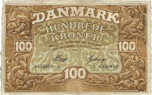 100 kr 1928 A, Nr. 5356952, V. Lange  Gellerup, Sieg 109, DOP 116, Pick 23