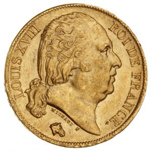 Frankrig, Louis XVIII, 1814-1824, 20 Francs 1820A, F 538