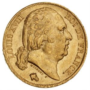 Frankrig, Louis XVIII, 1814-1824, 20 Francs 1820A, F 538