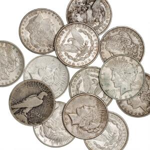 USA, Morgan Dollars 1879S, 1880S 2, 1887S, 1896, 1921D 3, Liberty Dollars 1922S 2, 1922, 1923, 1934D, i alt 13 stk. i varierende kvalitet