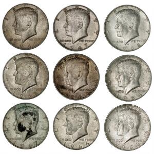 USA, samling af Dimes, Quarter Dollars og Half Dollars, de fleste i sølv, i alt Ag, ca. 300 g i varierende finhed